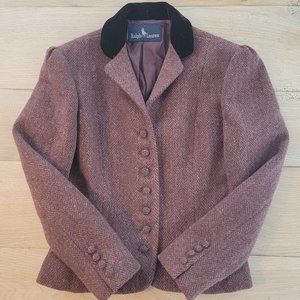 RALPH LAUREN Blue Label Herringbone Blazer with Velvet Collar